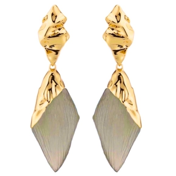 ALEXIS BITTAR • Crumpled Cap Grey Lucite Drop Earrings - Picture 1 of 5